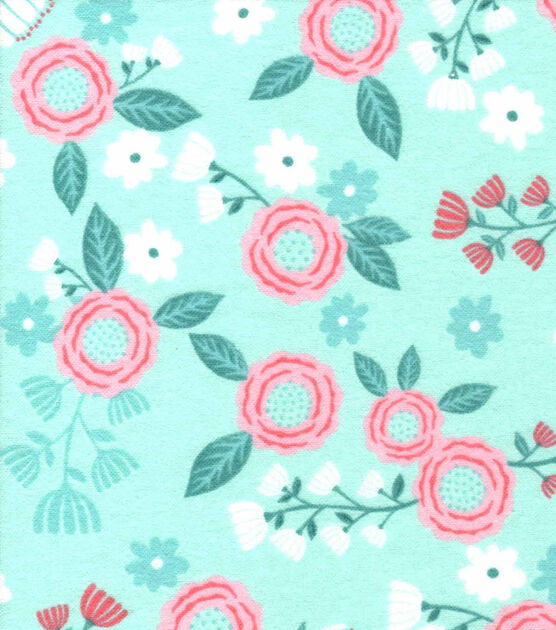 Hanna Mint Pink Floral Nursery Flannel Fabric