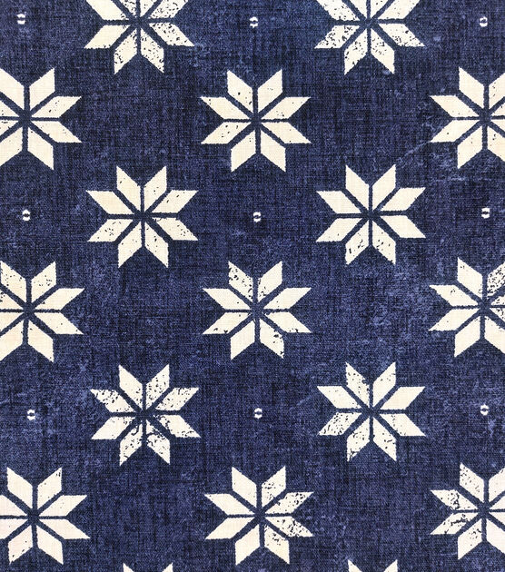 Star On Navy Cotton Canvas Fabric