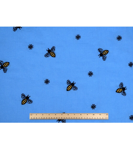 Embroidered Bees & Floral on Blue Quilt Cotton Fabric by Keepsake Calico, , hi-res, image 4