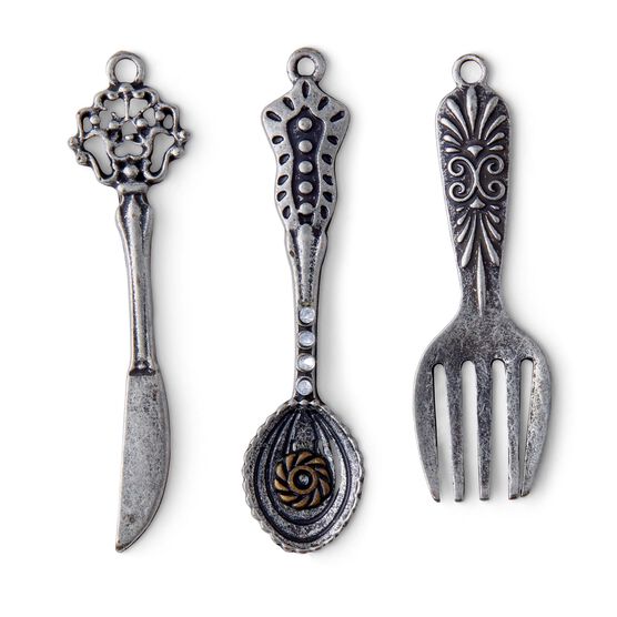 3ct Oxidized Silver Utensil Charms by hildie & jo, , hi-res, image 2