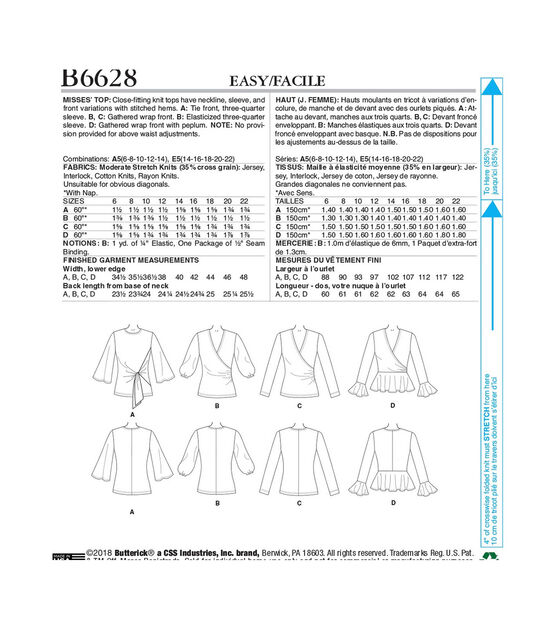 Butterick B6628 Size 14 to 22 Misses Top Size Sewing Pattern, , hi-res, image 2