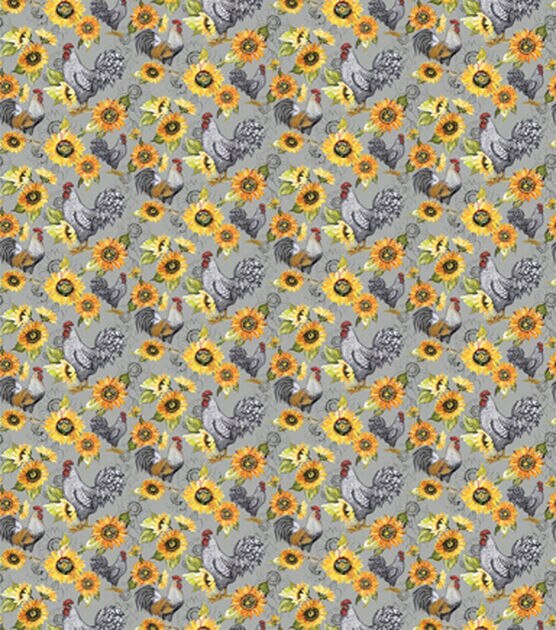 Sunflower Garden And Chickens Premium Cotton Fabric, , hi-res, image 2