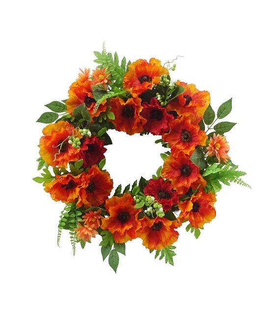 16" Spring Orange Poppy Wreath by Bloom Room