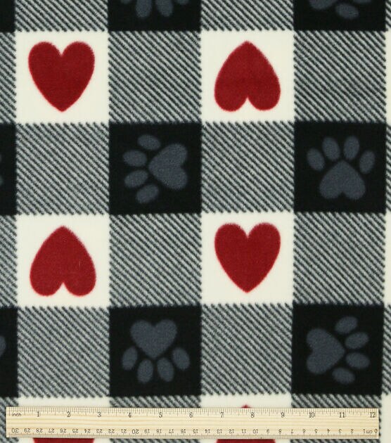 Paws & Hearts on Buffalo Checks Anti Pill Fleece Fabric, , hi-res, image 3