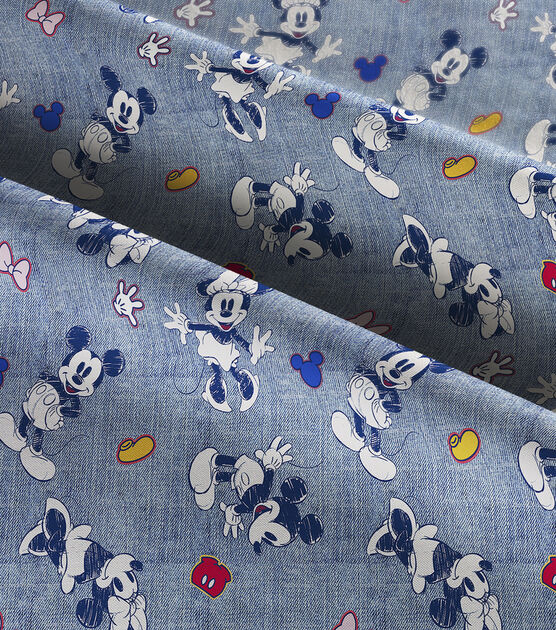 Disney Cotton Fabric Mickey and Minnie Denim Badge Toss, , hi-res, image 3