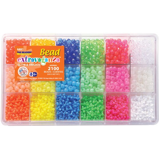 The Beadery 18 Compartment Box of Beads Faceted, Neon& Glow