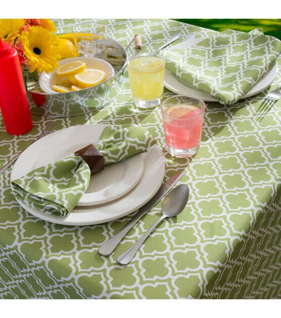 Design Imports Green Lattice Outdoor Tablecloth with Zipper 120", , hi-res, image 5