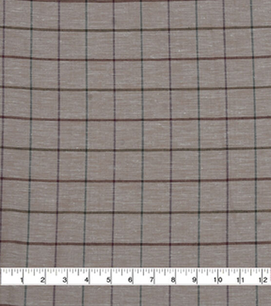 Brown Plaid Cotton Linen Blend Fabric, , hi-res, image 1