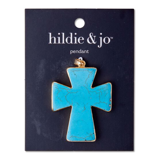 2" x 1.5" Gold & Turquoise Cross Pendant by hildie & jo
