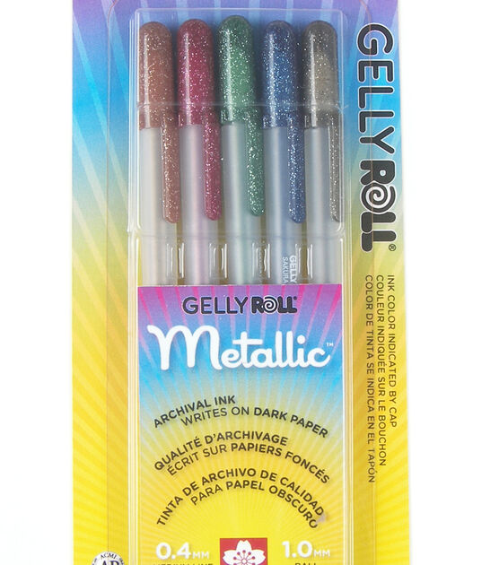 Gelly Roll Metallic Medium Point Pens 5 Pkg Sepia, Burgundy, Hunter, Blue & Black