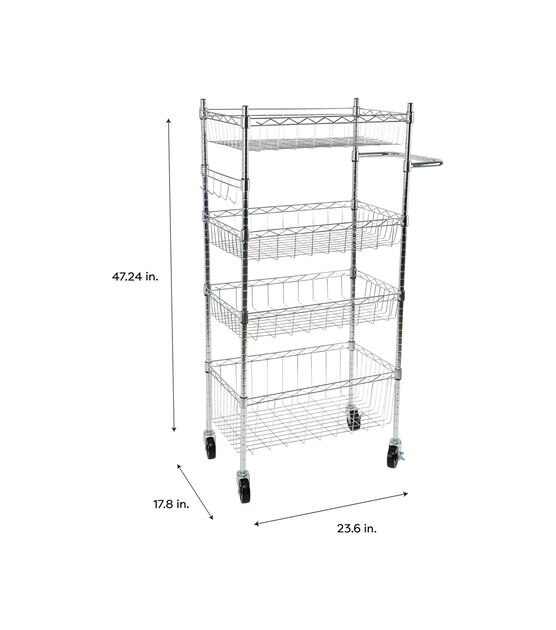 Organize It All 47" Silver 4 Tier Rolling Utility Cart With Baskets, , hi-res, image 5