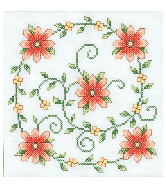 Janlynn 18" Swirl of Flowers Quilt Block Stamped Cross Stitch Kit 6pk