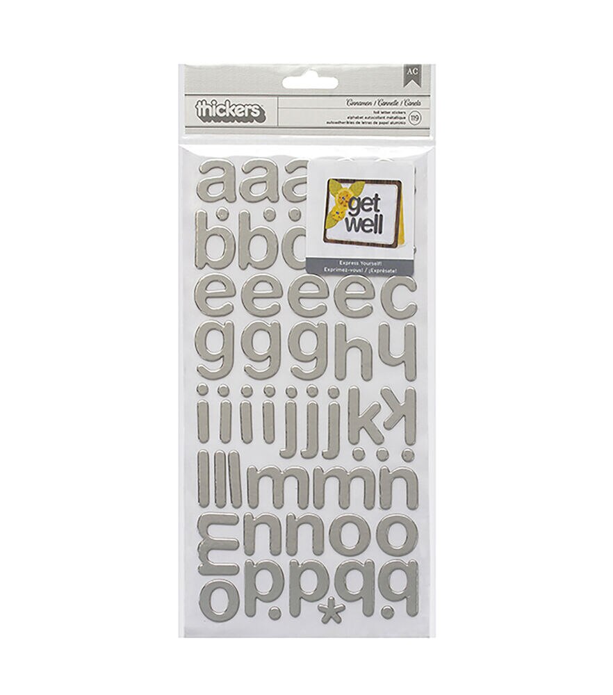 American Crafts Thickers Foil Stickers Cinnamon Alpha, Silver, swatch