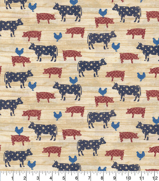 Fabric Traditions Novelty Cotton Fabric Americana Farm Animals Wood