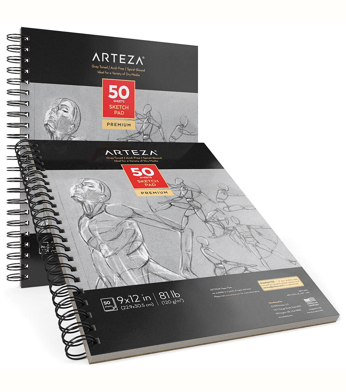Arteza Gray Toned Sketchbook 9''x12'' 50 Sheets of Paper 2pk