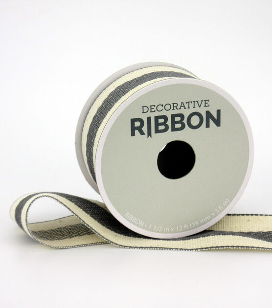 Save the Date Decorative Ribbon 1.5''x12' Gray Stripe on Ivory