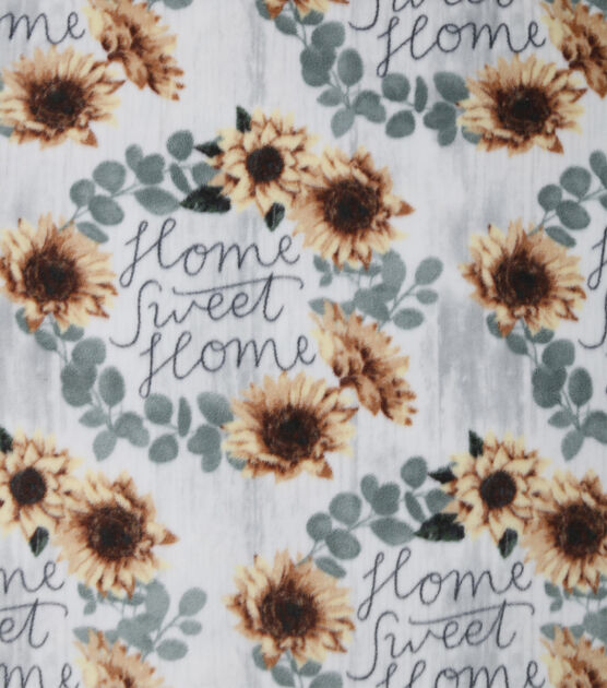 Home Sweet Home & Sunflowers Anti Pill Fleece Fabric, , hi-res, image 2