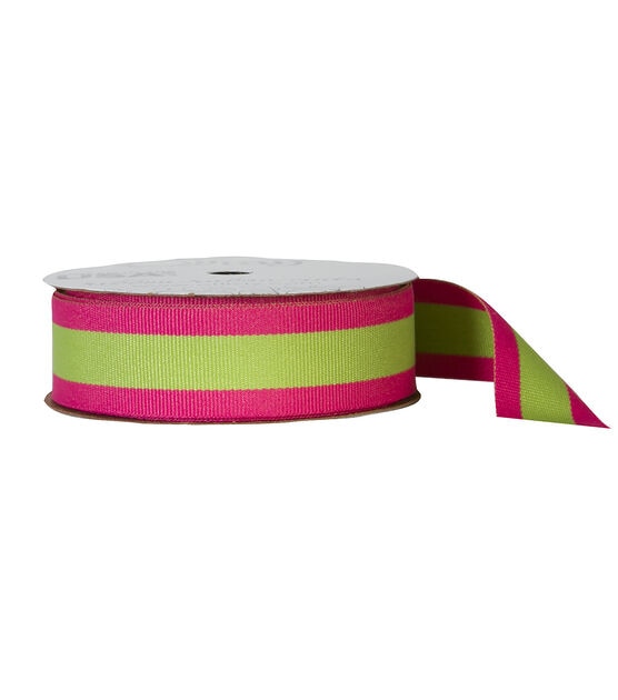 Offray 7/8" x 9' Striped Hot Pink & Lime Grosgrain Ribbon