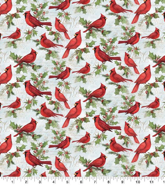 Springs Creative Cardinals on Scripts Christmas Cotton Fabric