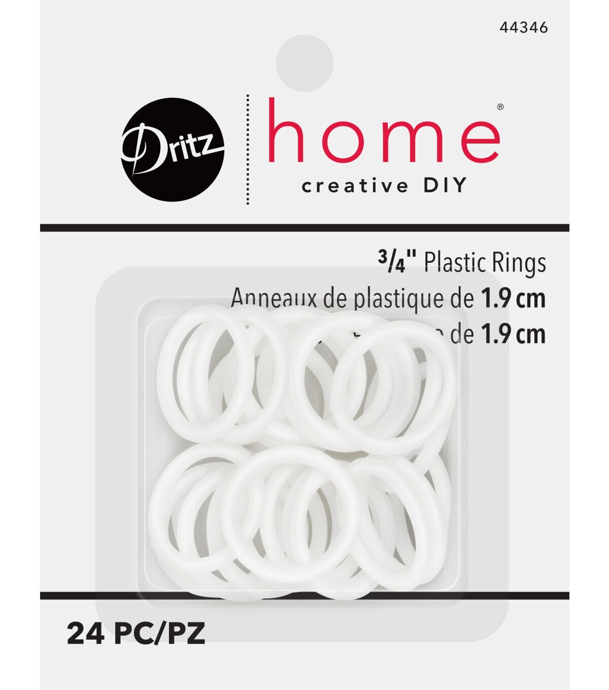24-Pack White Dritz 44346 Plastic Rings 3/4-Inch 