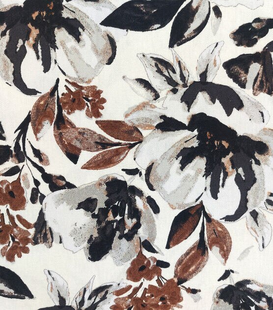 Large Floral Tan Cotton Canvas Home Decor Fabric