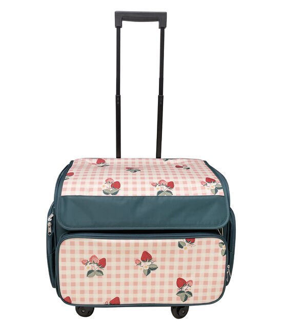 13" Strawberries on Plaid Rolling Sewing Storage Tote by Top Notch, , hi-res, image 3