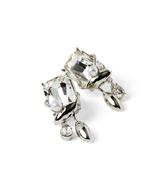 Badgley Mischka Crystal Stone & Pearl Post Earrings, , hi-res, image 2