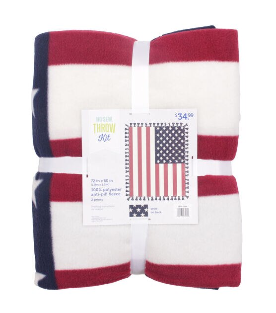 72" Wide Patriotic American Flag No Sew Fleece Blanket, , hi-res, image 2