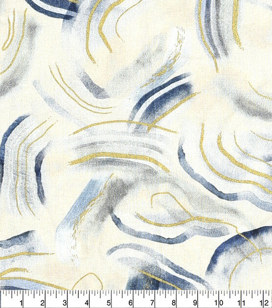 Blue Geodes Premium Metallic Cotton Fabric, , hi-res, image 2
