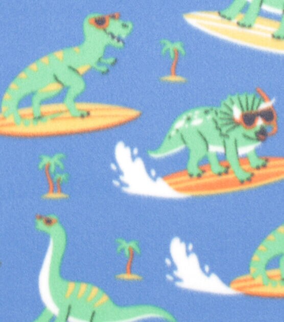 Dinosaurs On Surfboards Blizzard Prints Fleece Fabric