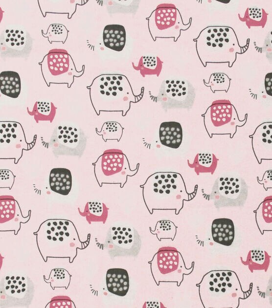 Dotty Elephants Pink Super Snuggle Flannel Fabric