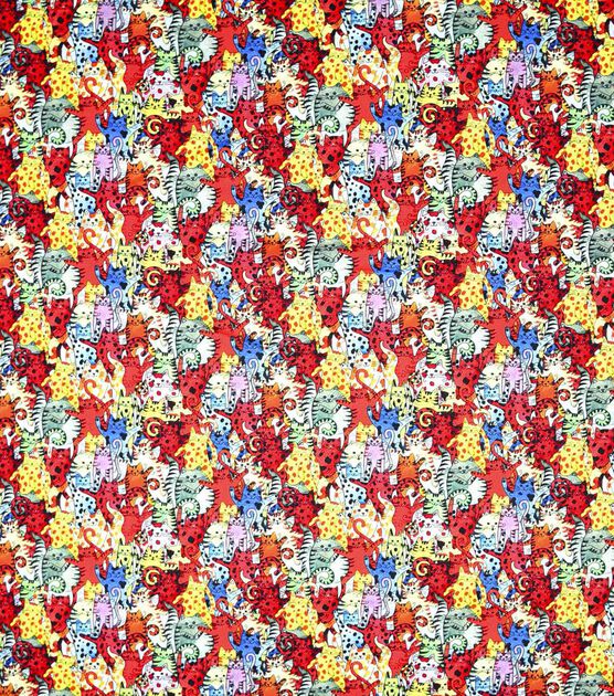 Colorful Cats Multi Novelty Cotton Fabric