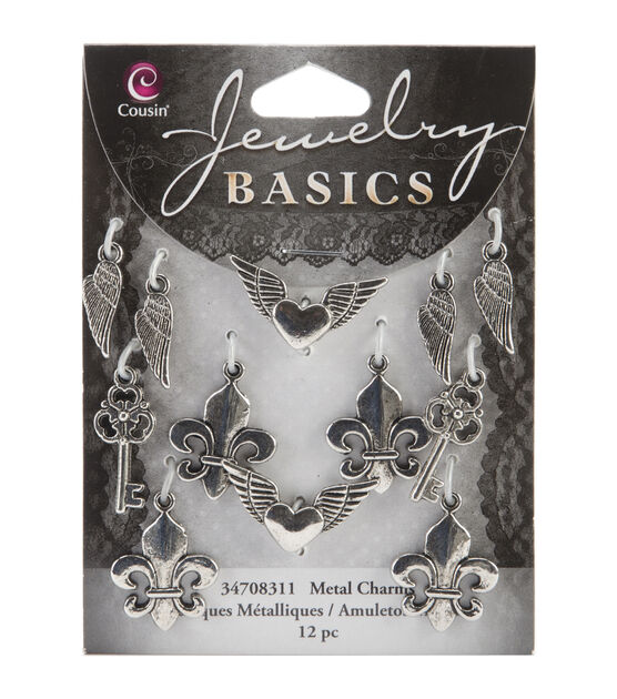 Jewelry Basics Metal Charms Silver Mixed Shape 12 Pkg