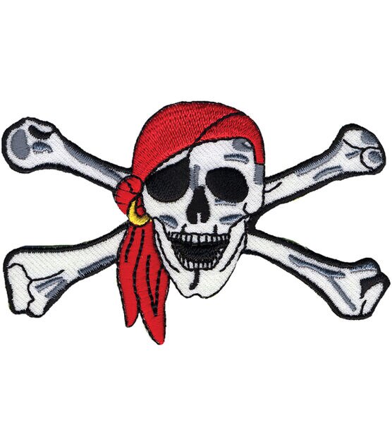 Wrights 2" x 1.5" Pirate Skull & Crossbones Iron On Patch