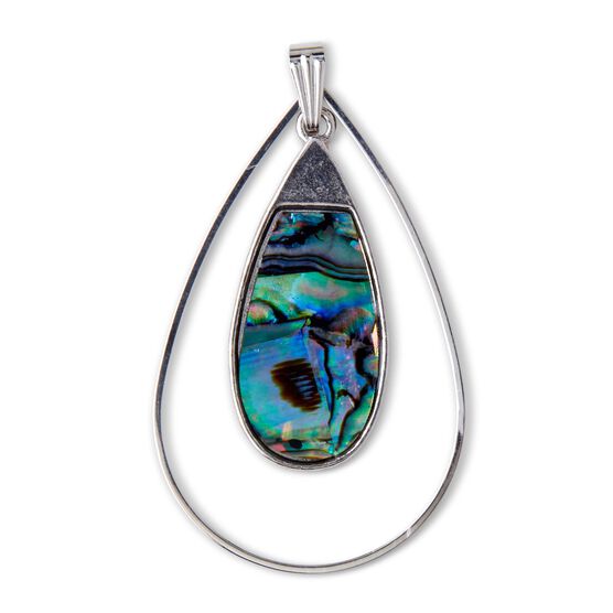 Silver Teardrop Pendant With Iridescent Blue Swirl by hildie & jo, , hi-res, image 2