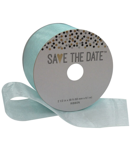 Save the Date 2.5'' X 30' Ribbon Blue Sheer