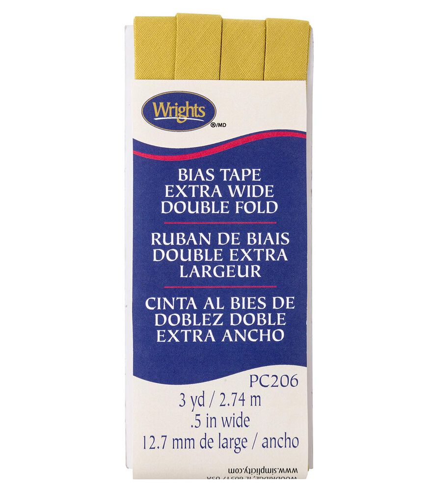Wrights 1/2" x 3yd Extra Wide Double Fold Bias Tape, Mustard, swatch
