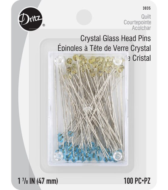 Dritz 1-7/8" Crystal Glass Head Pins, Blue & Yellow, 100 pc