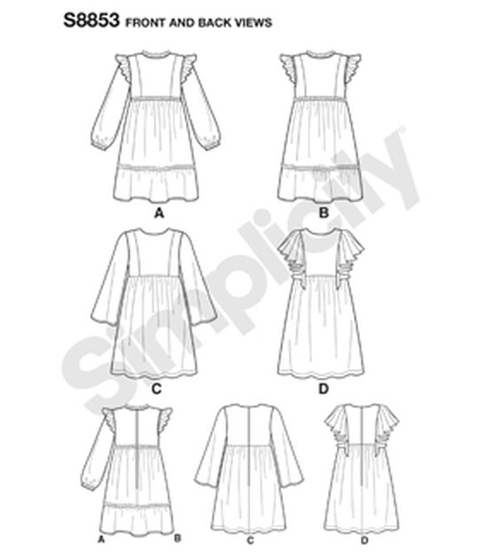 Simplicity S8853 Size 3 to 14 Children's & Girls' Dress Sewing Pattern, , hi-res, image 8