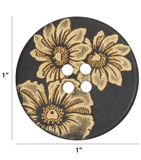La Mode 1" Gold Flowers on Black 4 Hole Buttons 2pk, , hi-res, image 4