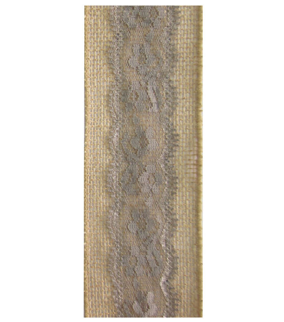 Decorative Ribbon Lace on Burlap 2.5''x12' Gray, , hi-res, image 2