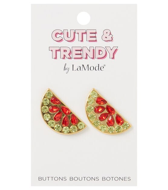 La Mode 1" Red & Green Watermelon Shank Buttons 2pk