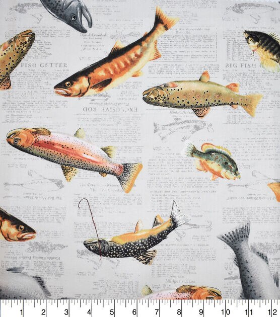 Novelty Cotton Fabric Fish on Newspaper
