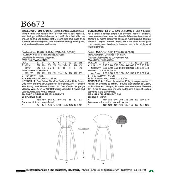Butterick B6672 Size 14 to 22 Misses Costume & Hat Sewing Pattern, , hi-res, image 2