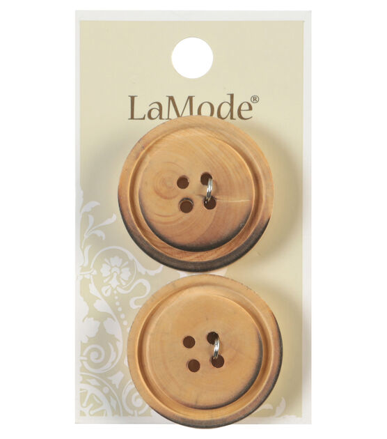 La Mode 1 1/4" Tan Boxwood 4 Hole Buttons 2pk