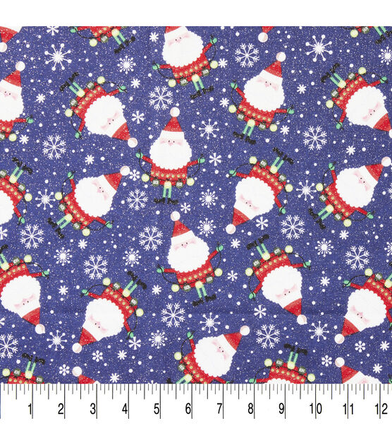 Santa With Ornaments Christmas Glitter Cotton Fabric, , hi-res, image 3