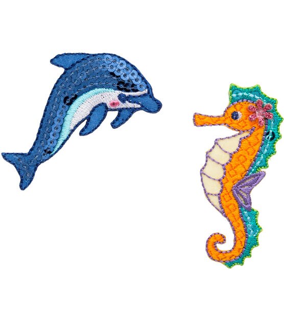 Simplicity 2ct Dolphin & Seahorse Iron On Patches, , hi-res, image 2