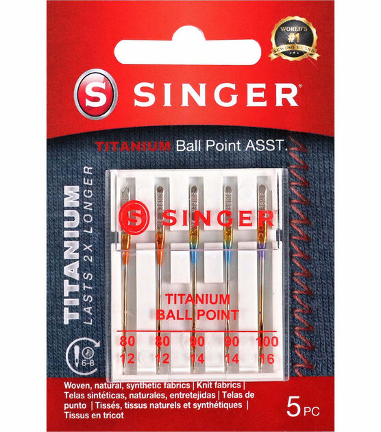 SINGER Titanium Universal Ball Point Machine Needles Assorted Sizes 5ct