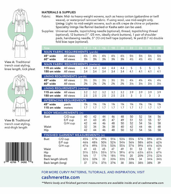 Cashmerette 5101 Size 12 to 28 Women's Chilton Trench Coat Sewing Pattern, , hi-res, image 2