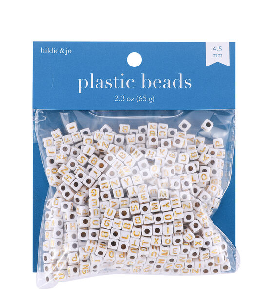 4.5mm Gold Letters on White Square Plastic Beads 2.3oz by hildie & jo
